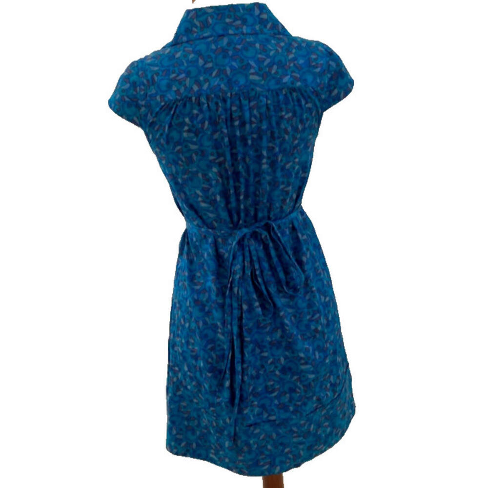 Marc By Marc Jacobs Silk Blend Floral Print Cap Sleeve Shirt Dress Blue 4 Tie - Picture 6 of 9
